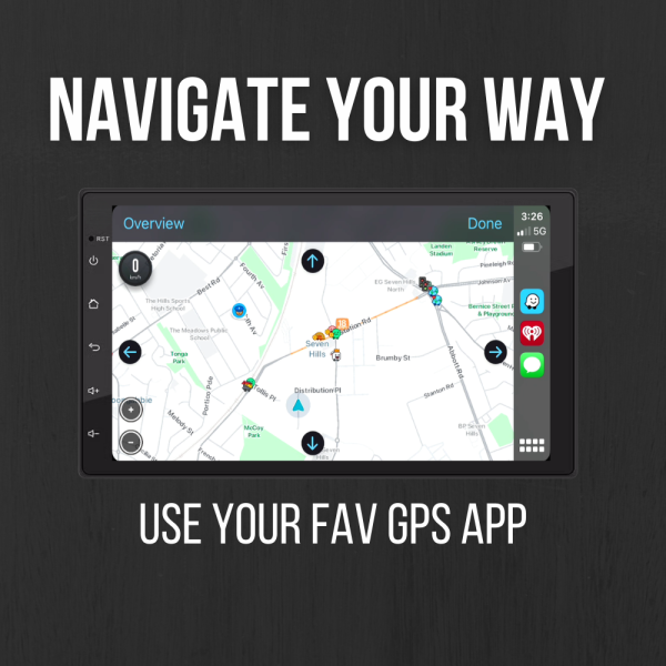 New ERA head unit displaying Waze navigation via Apple CarPlay with app icons on the sidebar.

