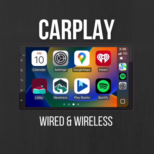 CarPlay dashboard on the New ERA head unit showing apps like Google Maps, Spotify, iHeartRadio, and Newtracs.